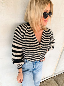 IZZY BRUSHED BUTTON UP STRIPPED CARDIGAN
