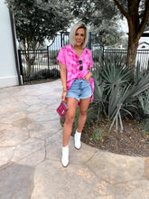 Load image into Gallery viewer, NEON FLAMINGO TIE DYED FRAYED OXFORD TUNIC  | (LARGE ONLY)