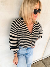 Load image into Gallery viewer, IZZY BRUSHED BUTTON UP STRIPPED CARDIGAN