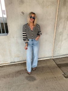 IZZY BRUSHED BUTTON UP STRIPPED CARDIGAN