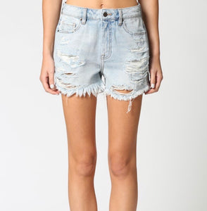 PERFECT HIGHWAISTED DENIM DISTRESSED SHORTS- LIGHTWASH